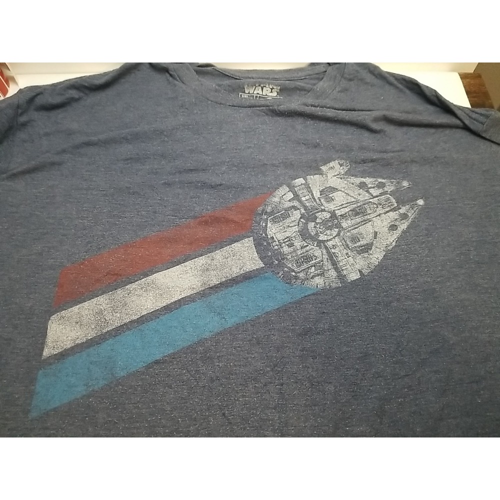Mad Engine Star Wars Millennium Falcon Graphic‎ T-Shirt Mens 2XL Blue Crew Neck